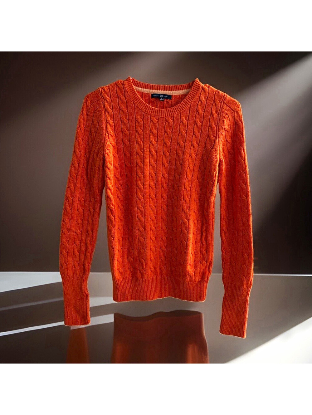 Gap Womens S Orange Cable Knit Crew Neck Long Sleeve Pullover Sweater